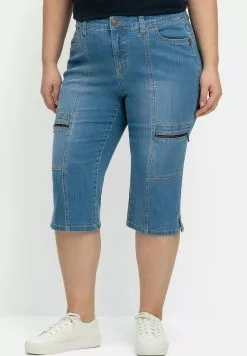 Sheego CAPRI - Jeans Shorts - Blue Bleached Denim