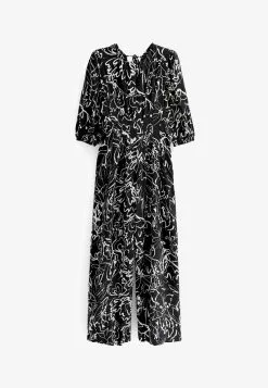 Next ABSTRACT PRINT STANDARD - Jumpsuit - Black Ecru Cream -Hosen Elegante Boutique 31d56c20ed97475893b26241b910fd87