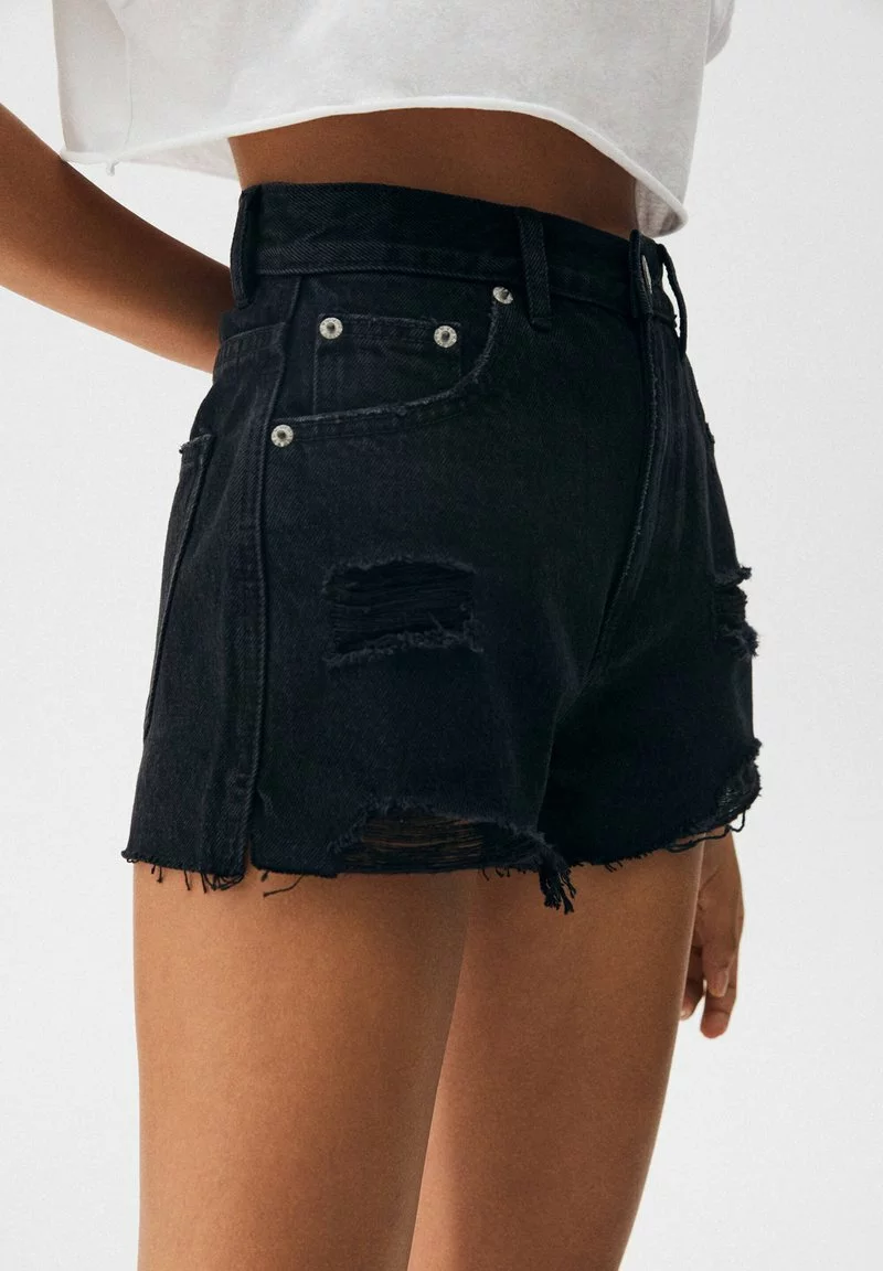 PULL & BEAR RIPPED - Jeans Shorts - Mottled Black 4 PULL & BEAR RIPPED - Jeans Shorts - Mottled Black - Image 4