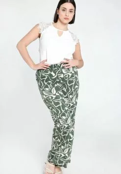 Cassis EN IMPRIMÉ FEUILLES - Stoffhose - Khaki -Hosen Elegante Boutique 87b153324e504ef989cb6a427b143c31