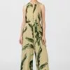 HALLHUBER WIDE LEG AUS MIT MAXI BLÄTTERPRINT - Jumpsuit - Artichoke Green