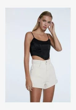 Stradivarius BALLOON - Jeans Shorts - Mottled Beige