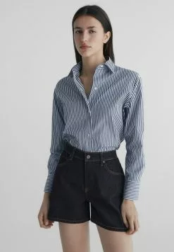 Massimo Dutti HIGH WAIST - Jeans Shorts - Blue Black Denim