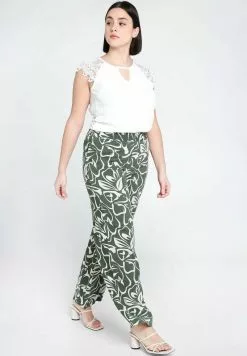 Cassis EN IMPRIMÉ FEUILLES - Stoffhose - Khaki -Hosen Elegante Boutique d256e95cc82145c0ac8bb51e883a790f