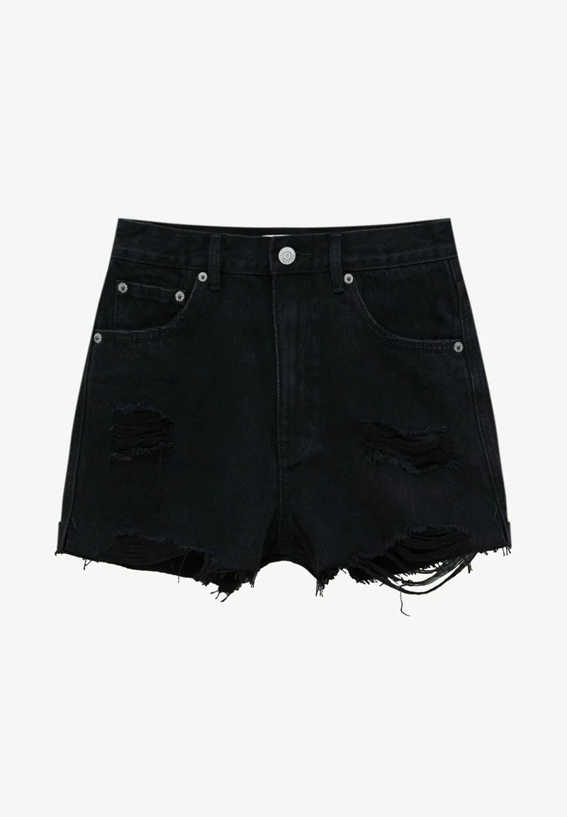 PULL & BEAR RIPPED - Jeans Shorts - Mottled Black 6 PULL & BEAR RIPPED - Jeans Shorts - Mottled Black - Image 6