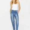Angels MOM-JEANS 'ALMA CROP' MIT LOGO-APPLIKATION - Jeans Tapered Fit - Blau