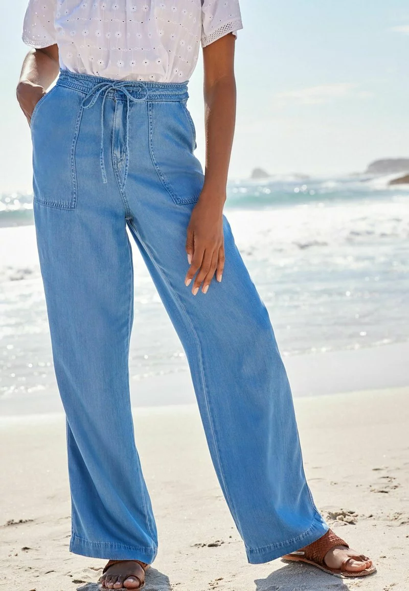 Next TIE WAIST WIDE LEG STANDARD - Jeans Straight Leg - Mid Blue 2 Next TIE WAIST WIDE LEG STANDARD - Jeans Straight Leg - Mid Blue - Image 2
